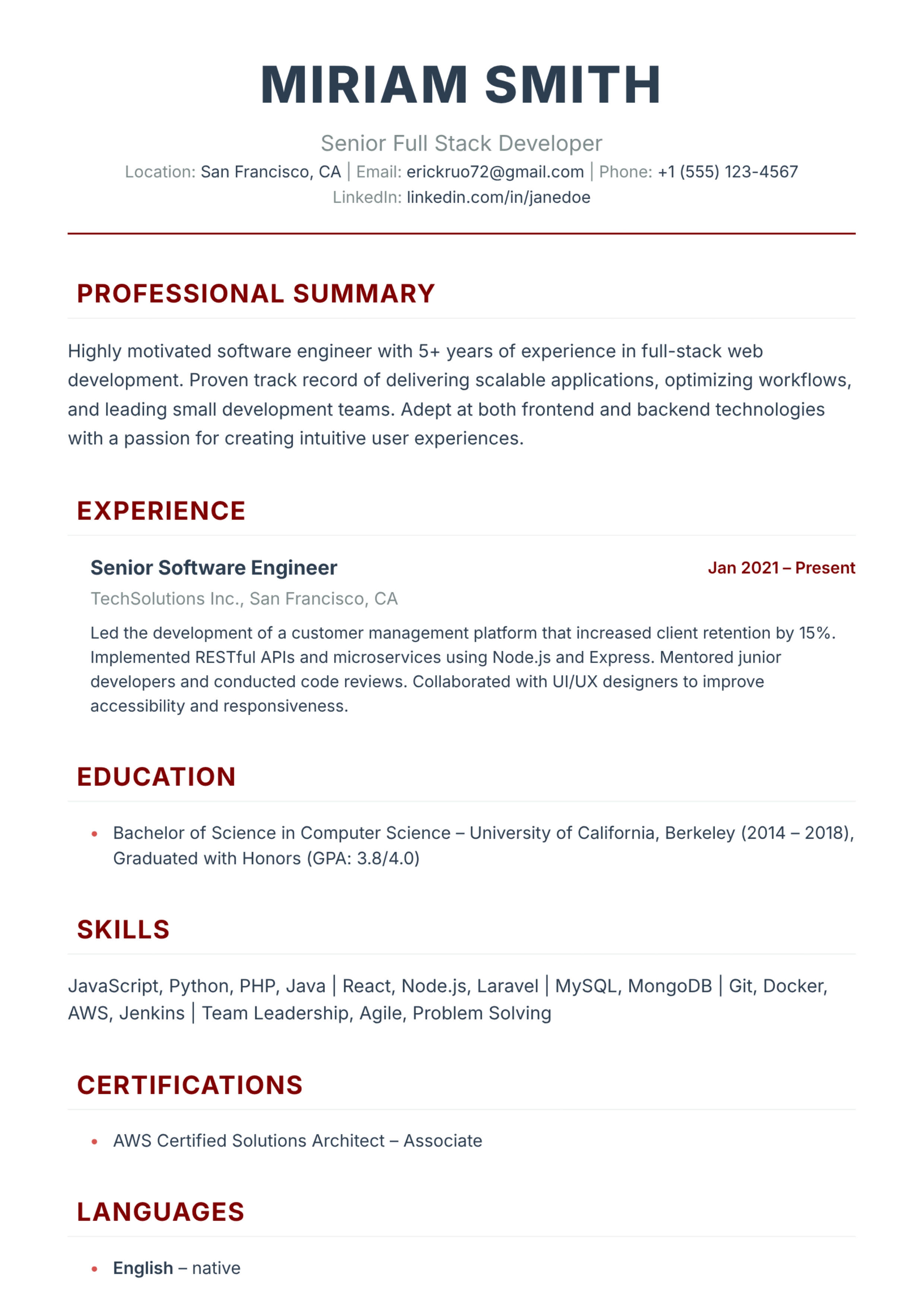 Sleek Minimal Resume Template