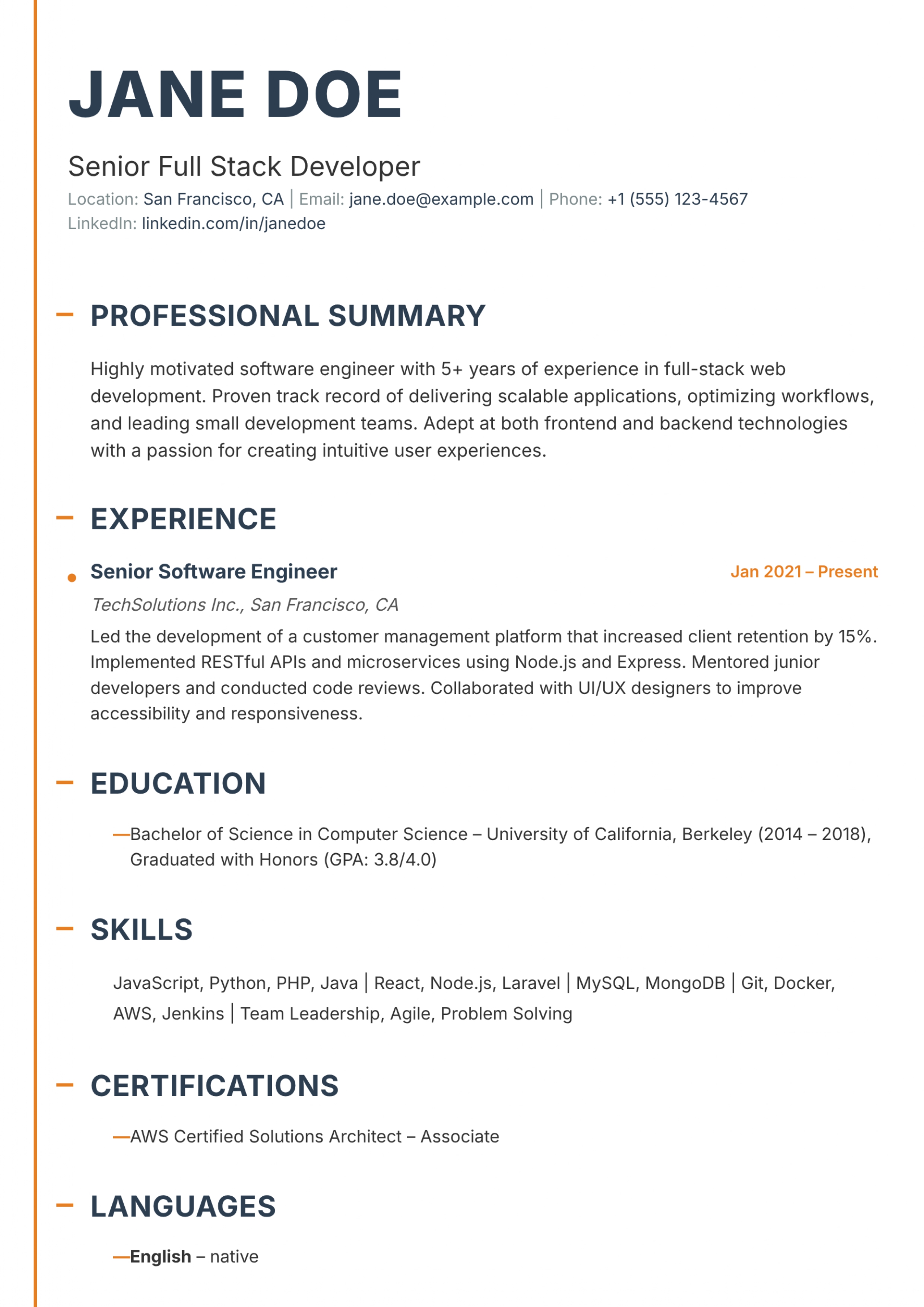 Vertical Accent Resume Template